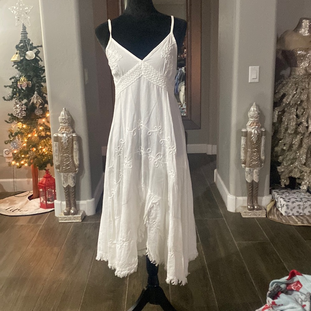 White embroidered vneck dress